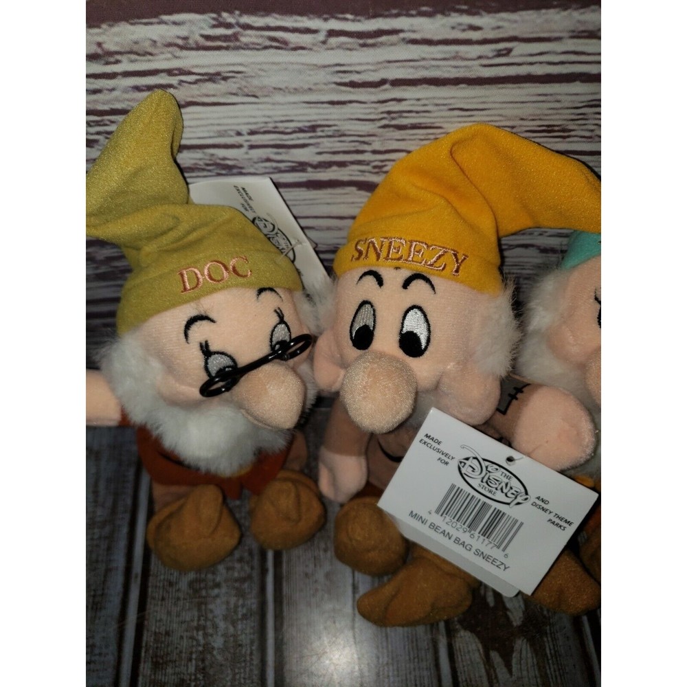 Disney Store lot of 3  8” Plush Mini Bean Bag Snow White The Seven 7 Dwarfs